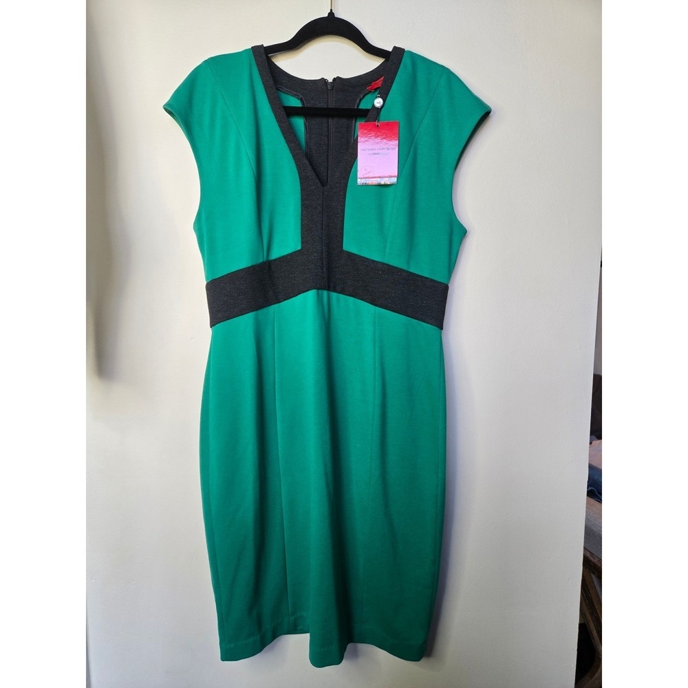Narciso Rodriguez DesigNation Clover Green Charcoal Sheath Dress sz L pencil